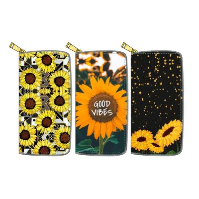 China Fashion Customized Letter Printed Sunflower Long Purse Clutch For Woman for sale