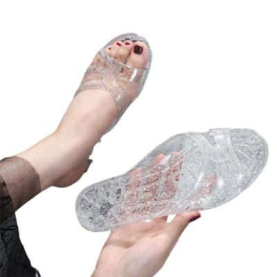 China 2021 Summer New Beach Leisure Home Slide Fashion Trend New Crystal Plastic Women's Jelly Slippers Flat Sandals for sale