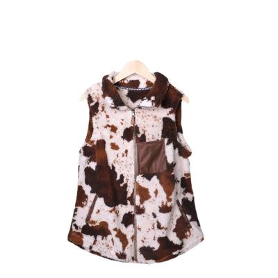 China Brown Cowhide Snowflake Cashmere Autumn And Winter Windproof Kids And Women's Fleece Vest for sale