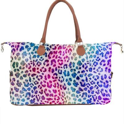 China Wholesale Fashion Dream.G Woman Custom Leopard Printed Weekender Bag Canvas Tote Bag Gym Travel Duffel Bag for sale