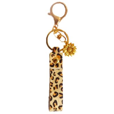 China Leather / Free Shipping Leather Key Chain Pendant Diy Ring Cow Leopard Print Sunflower Creative Metal Key Chain RTS for sale