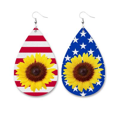 China FASHIONABLE Star Earrings American Flag Earring Sunflower PU Leather Earring for sale