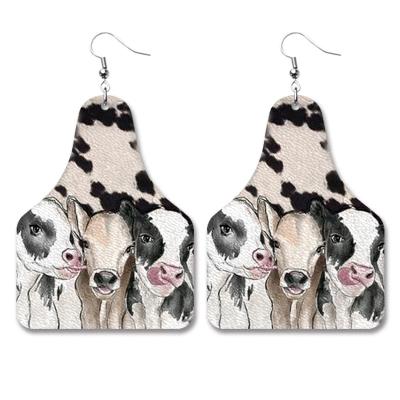 China FASHIONABLE Printing Cowboy Retro Style Pu Leather Western Earrings for sale