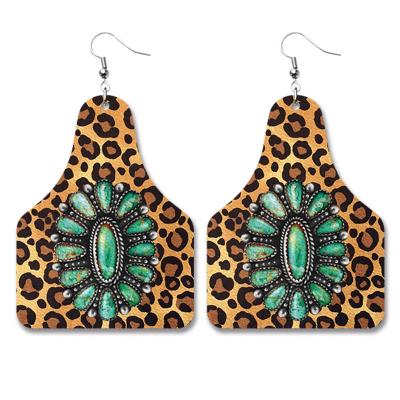 China Retro TRENDY Chrysanthemum PU Leather Earrings for sale