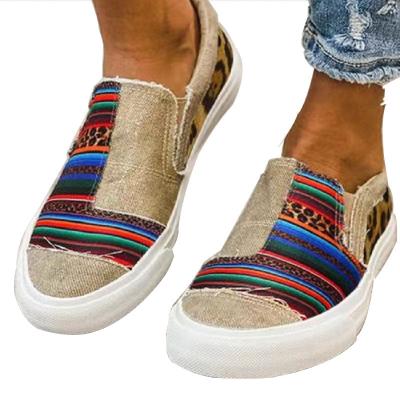 China Breathable Fashionable Leopard Printed Colorful Casual Sneakers Flat Custom Canvas Shoes With Good Price for sale