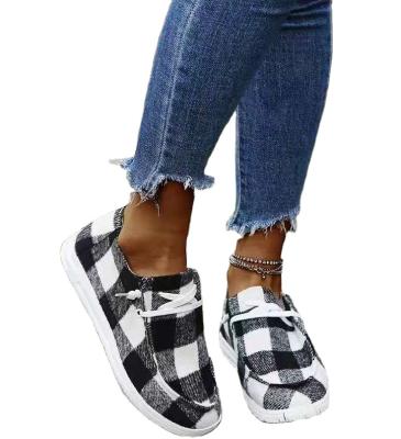 China Western Style Ladies Loafers Plaid Print Flat Sports Shoes Western Style Women's Shoes for sale