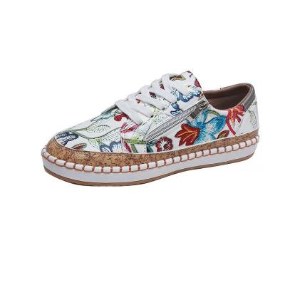 China Breathable Large Size Casual Fashionable Graffiti Colorful Floral Zipper RTS Sneakers Slip On Shoes for sale