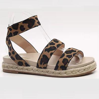 China Fashion Trend Women Summer Leopard Print Stretch Rope Peep Toe Flat Beach Flops Sandals for sale