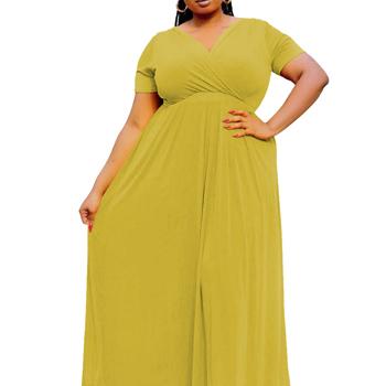 China Viable Women's Solid Color Fashion V Neckline Milk Silk Swing Big Long Plus Size Dress And Skirts for sale