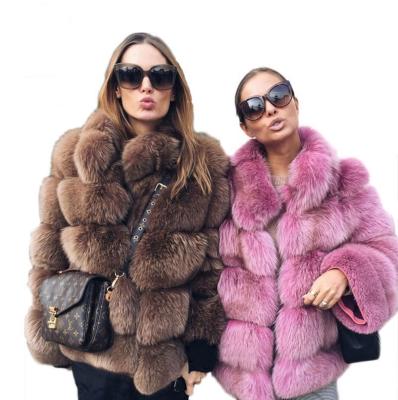 China Anti-wrinkle women winter eco recycle durable faux fox fur stand collar shooting coat for sale