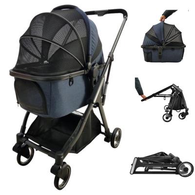 China Luxury Breathable Folding Pet Stroller For Dog /Outdoor Dog Strollers Pet Trolley For Sale/Pet Stroller Travel Carrier With Big Wheels for sale