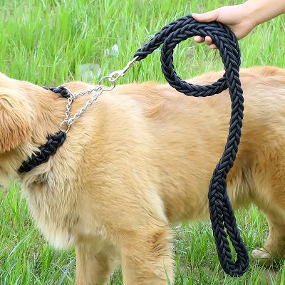 China 2021 Padded Padded Custom Other Pet Products Medium Large Dog Products Braided Dog Leash And Nylon Dog Collar With Metal Chain for sale