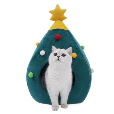 China Hot Selling Viable Partially Enclosed Dog Cat Nest Pet House Amazon Autumn Winter Warm Christmas Bed for sale