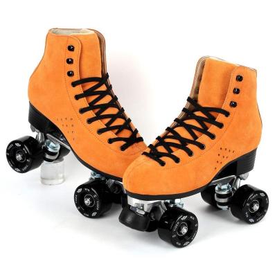 China 2023 Roller Flashing Genuine Leather Suedes 4 Wheels Professional Quad Roller Skate Patines Skates New For Men 36-45 for sale