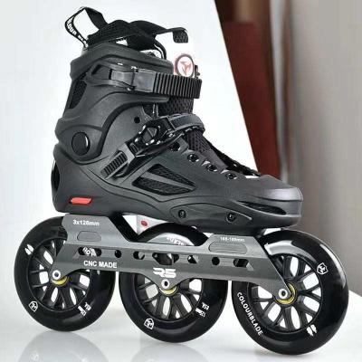 China Track/Shop/Staff Using Professional Hard Boot Three 100 110 Big 3 125 Mm Wheeler Speed ​​Flashing Roller Inline Skates For Adult for sale