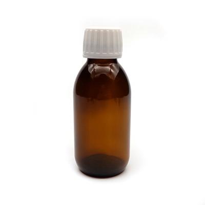 China Glass Medicinal Safe Pill Container Amber Syrup Bottle With Metal Lid for sale