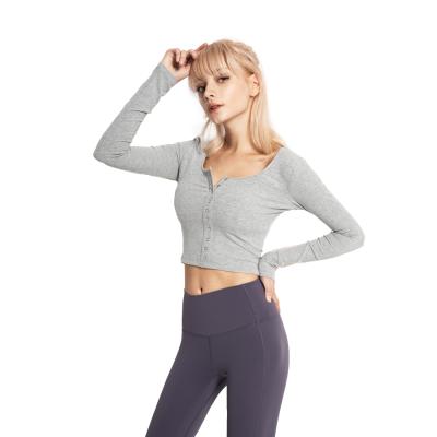 China Others Sport Gym Long Sleeve Women's Yoga Tops T Shirts Female Elasticity Fitness Yoga Wear Crop Top for sale