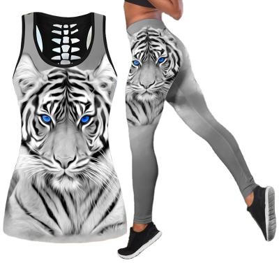 China Water Resistant Fitness And Yoga Wear King Of The Forest Tiger 3D Printed Yoga Tights 2021 Summer Vest Ladies Sports Suits Customized Yoga Sets for sale