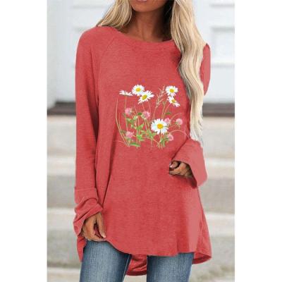 China Compressed Plus Size Women's Clothing Autumn Winter New Women's Little Daisy Print Long Sleeve Loose Round Neck Cover Main T-Shirt for sale