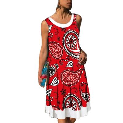 China Breathable Women Dresses Summer Vintage Printed Custom Knee-Length Loose And Comfortable Sleeveless Casual Two Piece Fake Dress Dress for sale