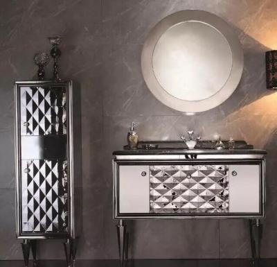 China Modern Single Sink Hotel And Stainless Steel Bathroom Cabinet Apartment Mirrored Vanity for sale