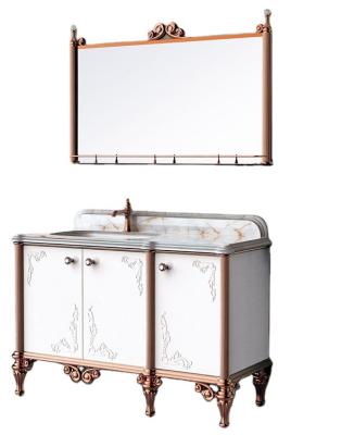 China Hangzhou Modern White Floor Stand Two Basin Bathroom SS Cabinet With Mirror for sale