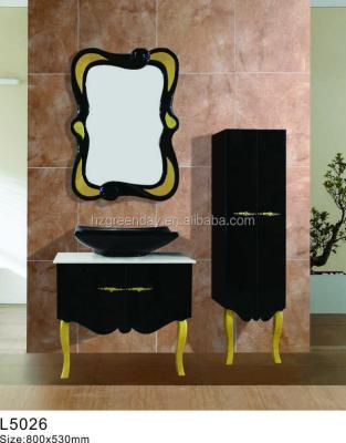 China Marble Ceramic Classic Fashion High Glossy Water Proof Black Art Basin PVC Bathroom Cabinet for sale