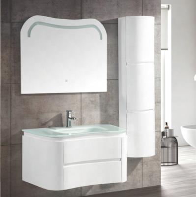 China Water Render Hangzhou Furniture Modern Design Arc PVC Bathroom Vanity With LED Resistant Mirror for sale