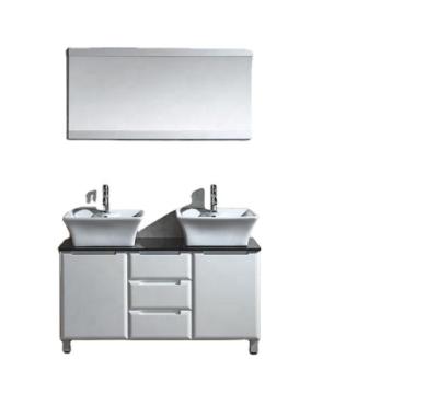 China Modern Wall Mounted PVC Double Basin Mirror Cabinet Mirror Cabinet Vanity for sale