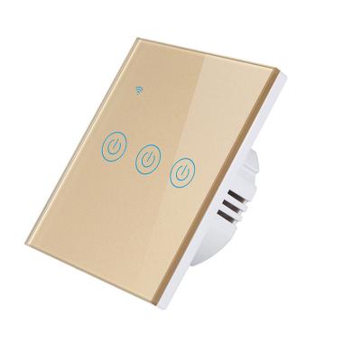 China EU Standard Life 3 Band Gold Lamp Switch Tuya Smart White Gold Wall Wifi Black Light Switch Works With Google Alexa IFTTT Home for sale