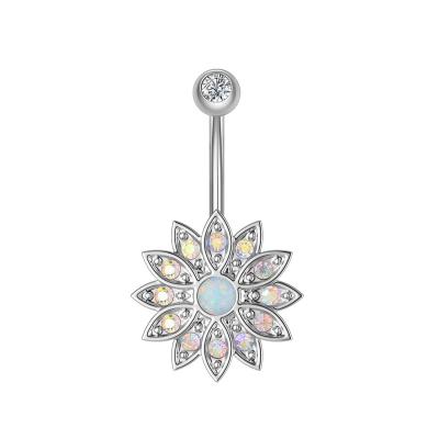 China FASHIONABLE Sunflower 316L Stainless Steel Belly Button Ring Charm Crystal Navel Ring Women Shape Body Piercing Jewelry Umbilical Nail for sale