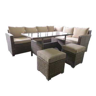 China Brown Eco-freindly Family Gatherings Garden Patio Table Outdoor Rattan Furniture Patio Furniture Set Set Esterno for sale