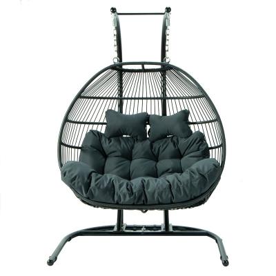 China Eco-friendly good quality metal hanging chair 2 seater garden swing seat patio swings egg hanging chair for sale