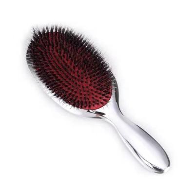 China Cushion Wholesale Custom Logo Electroplating Paddle Plating Boar Bristle Hair Brush Paddle Pad Anti-static Nylon Hair Brush for sale