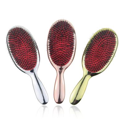 China Cushion Massaging Scalp Boar Bristle Hair Brush Nylon Blended Electroplating Hair Brush For Salon for sale