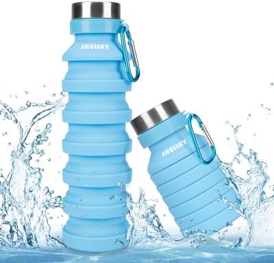 China Outdoor Custom Logo Travel Camping Folding Drinking Bottles Collapsible Silicone Bottled Water Bottles for sale