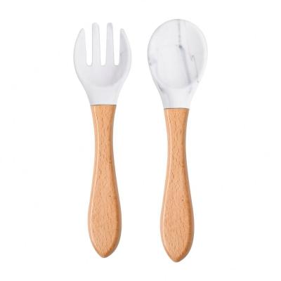 China BPA Free Wooden Fork Eco-Friendly Silicone Toddler Feeding Set Baby Bamboo Spoon Spoon for sale