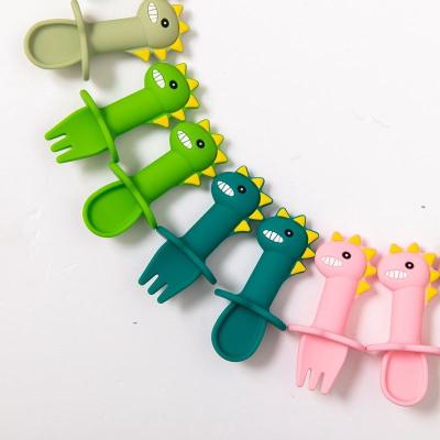 China PVC Free Baby Spoon And Fork Set Baby Feeding Supplies Edible Silicone Spoon Fork for sale