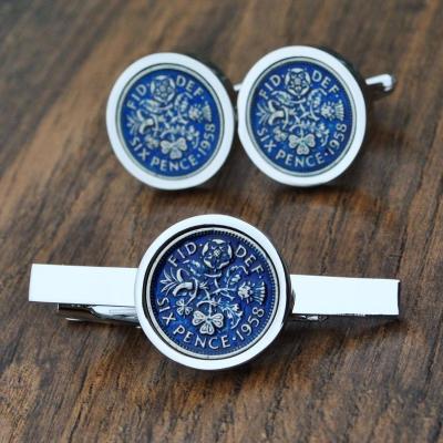 China ALLOY Custom design make your own style sixpence coin cufflink and puller set for sale