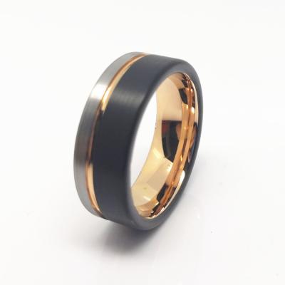 China Trendy Best Selling Black And Silver Brushed Tungsten Carbide Ring With Rose Gold Inside for sale