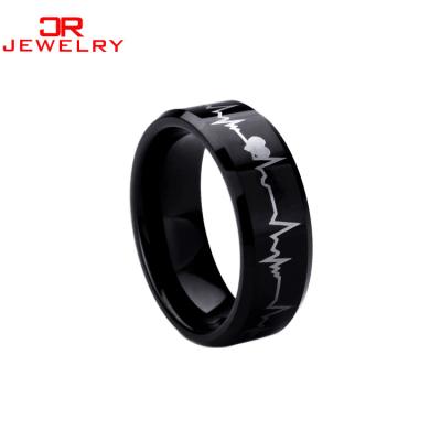 China Simple and Classic Rings Design High Quality Carbide Seal Heartbeat Tungsten Rings for sale