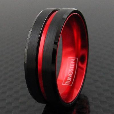 China Custom Tungsten Band Ring Red Thin Red Personalize 6mm/8mm FREE Engraved Brush Line for sale