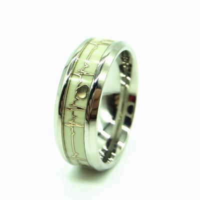 China Simple And Fashion Heart EKG EKG Ring Beat Inlay Tungsten Green Fluorescent Ring for sale