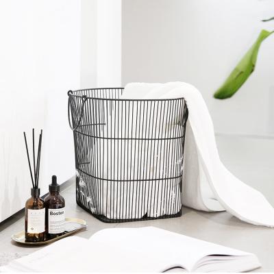 China Eco-friendly Cheap Large Round Children's Dirty Clothes Hamper Decorative Laundry Metal Wire Material Laundry Storage Basket china wholesale for sale