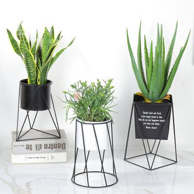 China Wholesale Nordic Eco-friendly Cactus Garden Modern Succulent Flower Pot With Metal Iron Gold Plant Holder Shape Plastic Flowerpot for sale