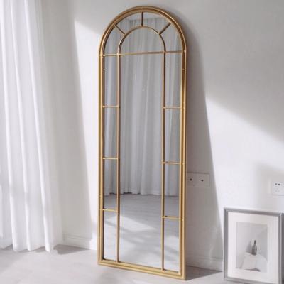 China Black Paint Metal Industrial Integral Window Framed Decorate Large Floor Length Mirror for sale