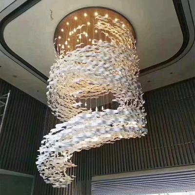 China Modern Sunfidi Lighting Spiral Custom Modern Handmade White Glass Art Living Room Villa Pendant Chandelier for sale