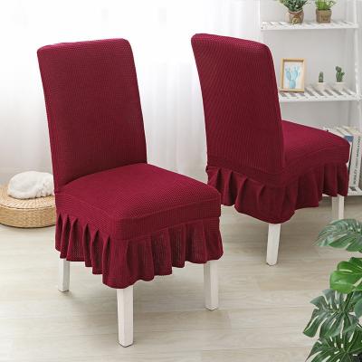 China Stretchable Sheer Wine Red Jacquard Spandex Chair Covers Skirt Polyester Stretch Covers For Banquet Party Dining for sale