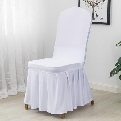 China Stretchable Pleated Sheer White Dress Hotel Banquet Skirt Chair Cover Elastic Wedding Dining Chair Covers Skirt for sale