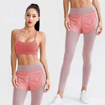 China Viable in stock cases for women eco-friendly sports yoga pants workout suit sports bra and yoga shorts set for sale